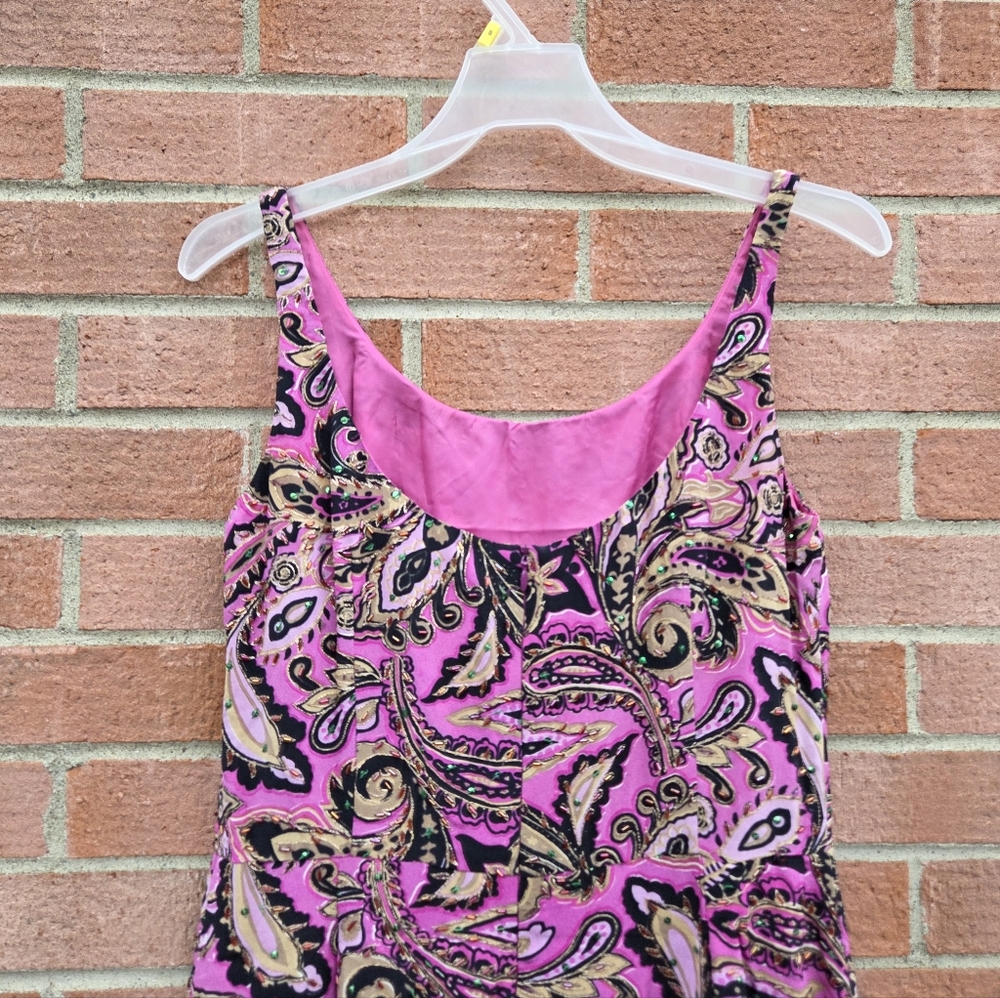 Anna Sui Vintage Pink Paisley Sleeveless Sequined Sheath Dress Size 10 2001 - Picture 6 of 7